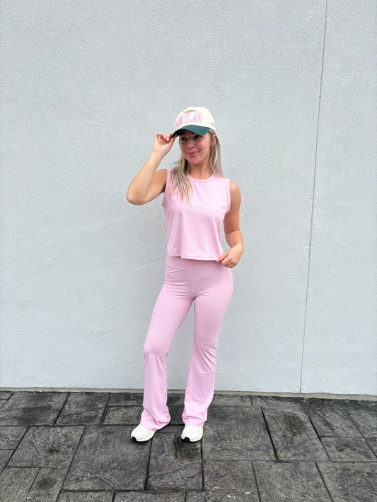 Pink Ribbed Flare Pants