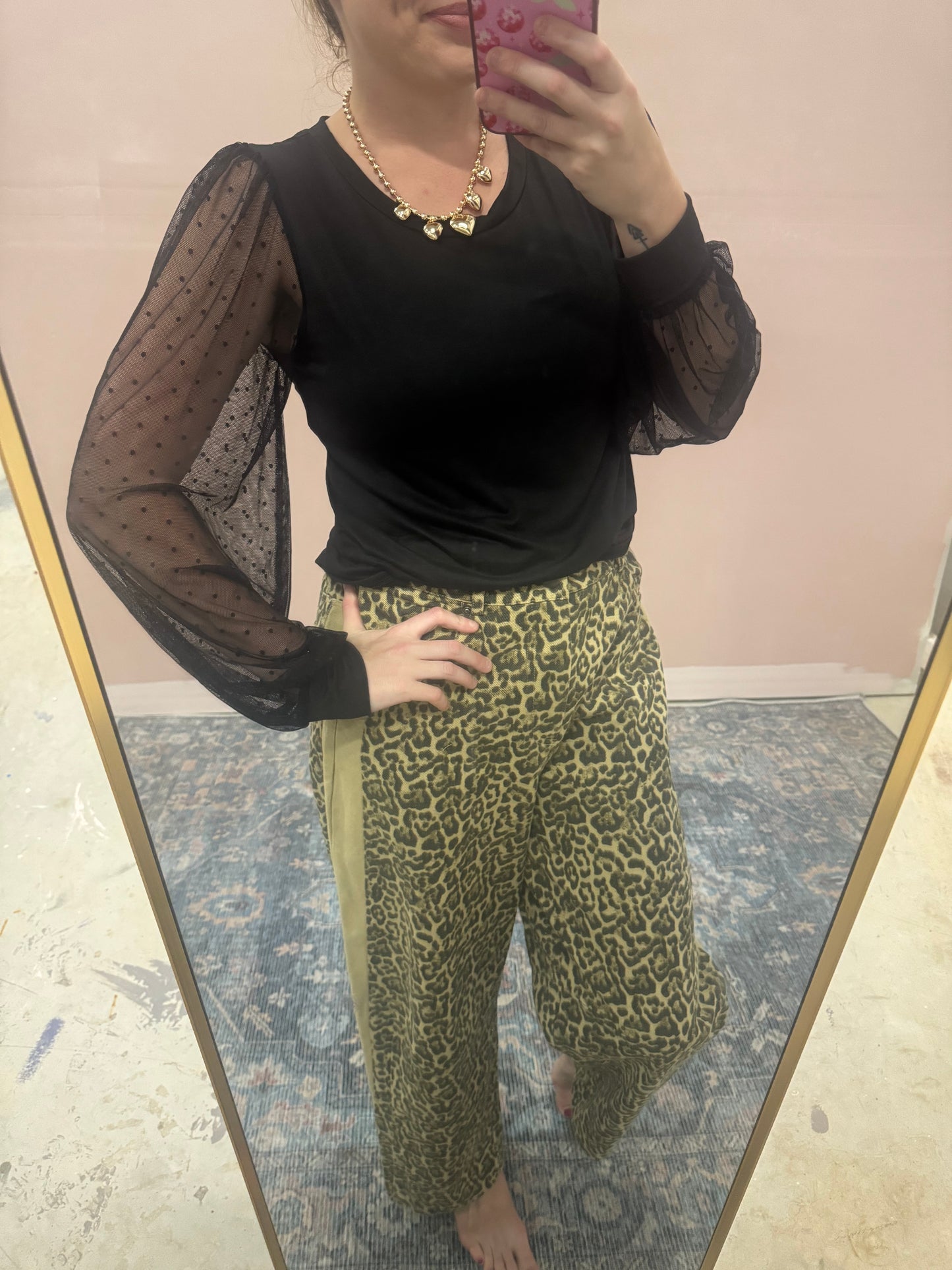 Black Bubble Sleeve Mesh Top