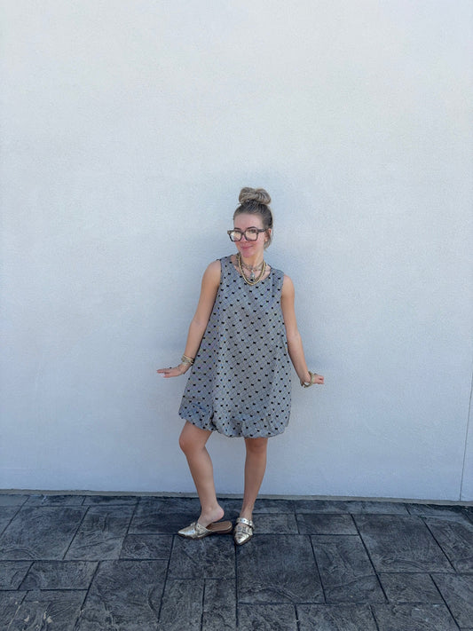 Houndstooth Bow Bubble-Hem Dress