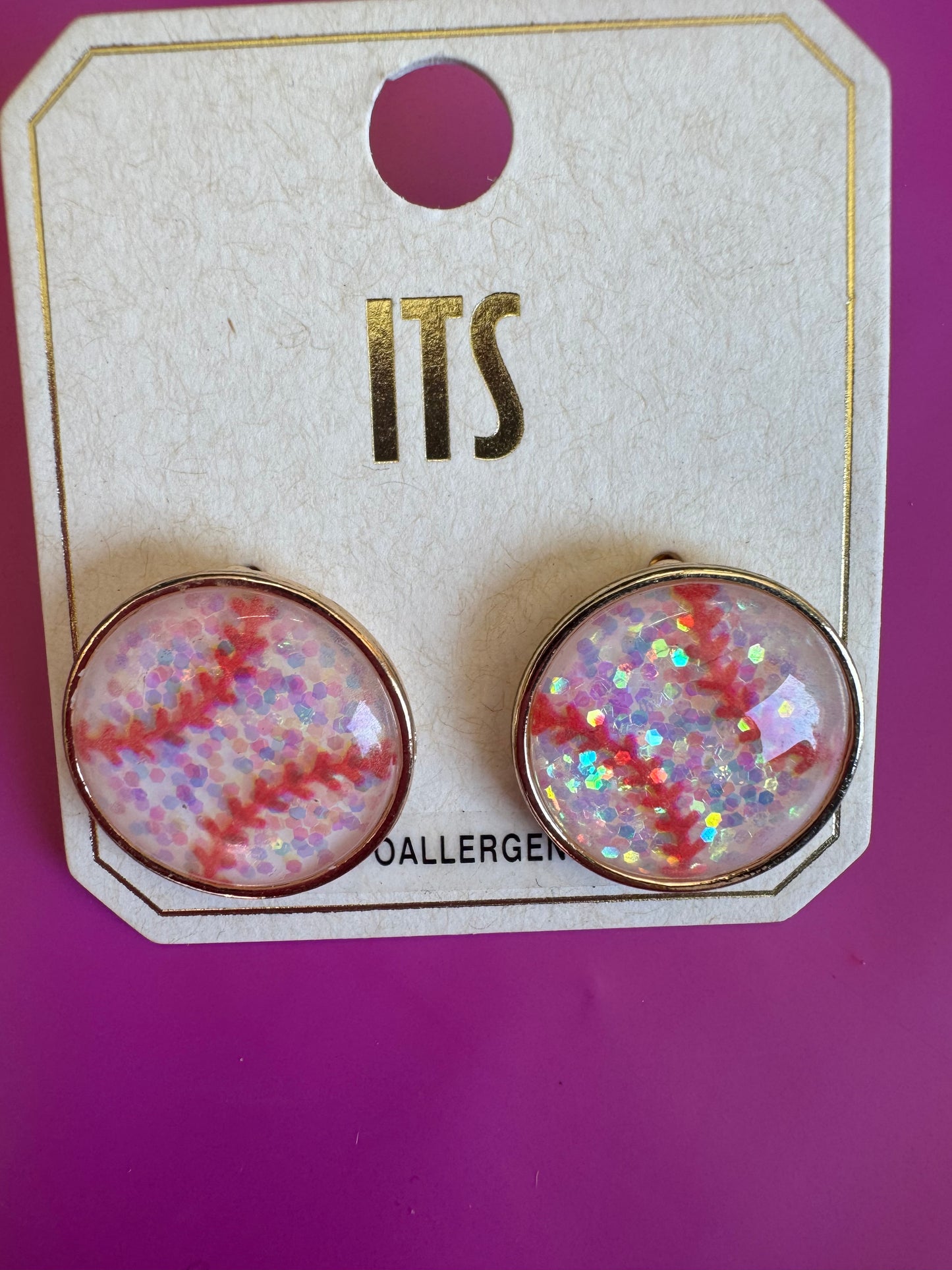 Holographic Glitter Baseball Stud Earrings