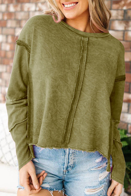 Green Raw Hem Top