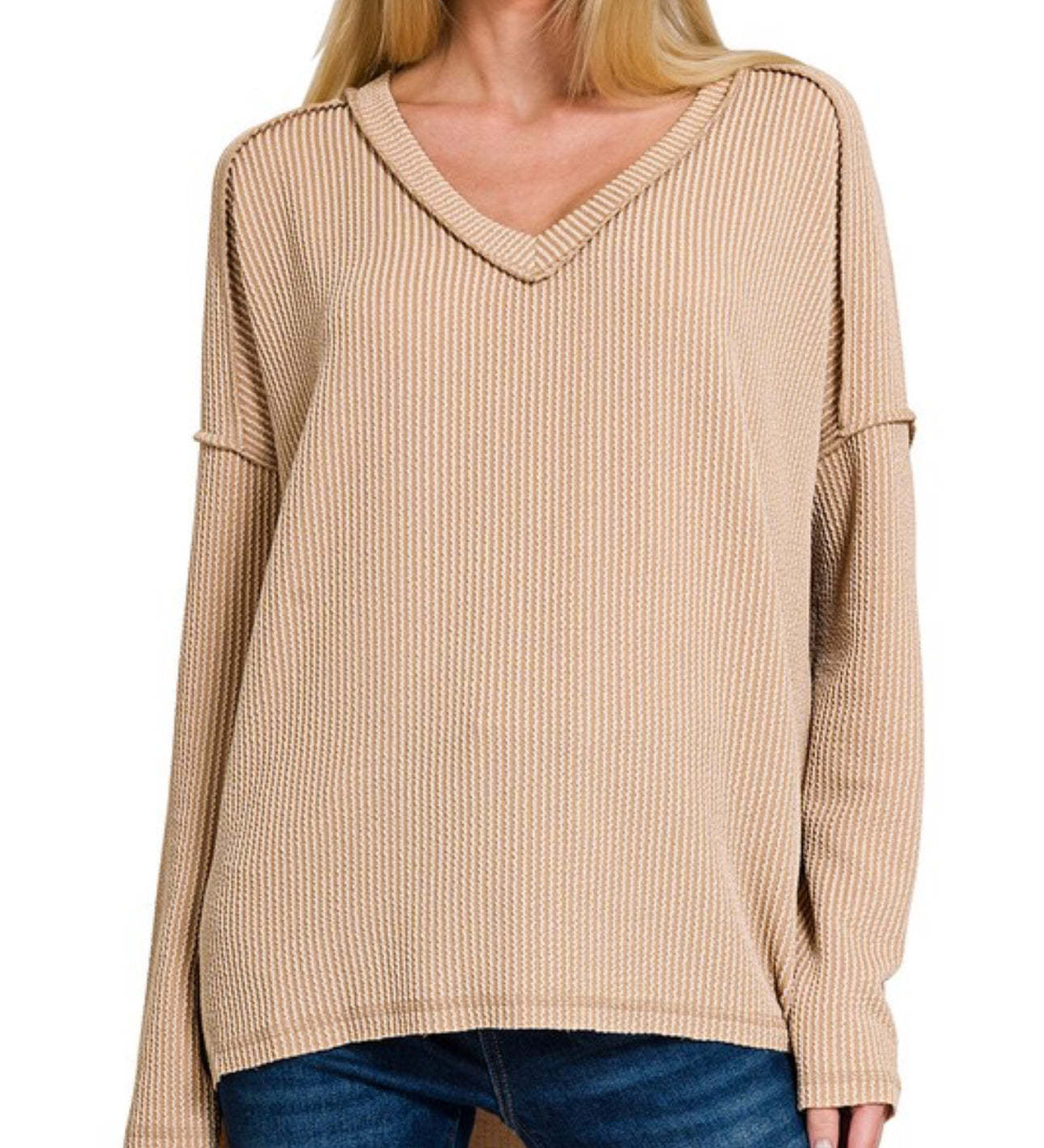 Long Sleeve Ribbed Blouse