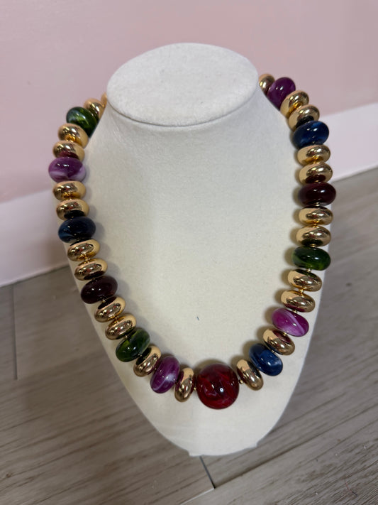 Multicolor Stone and Gold Statement Necklace