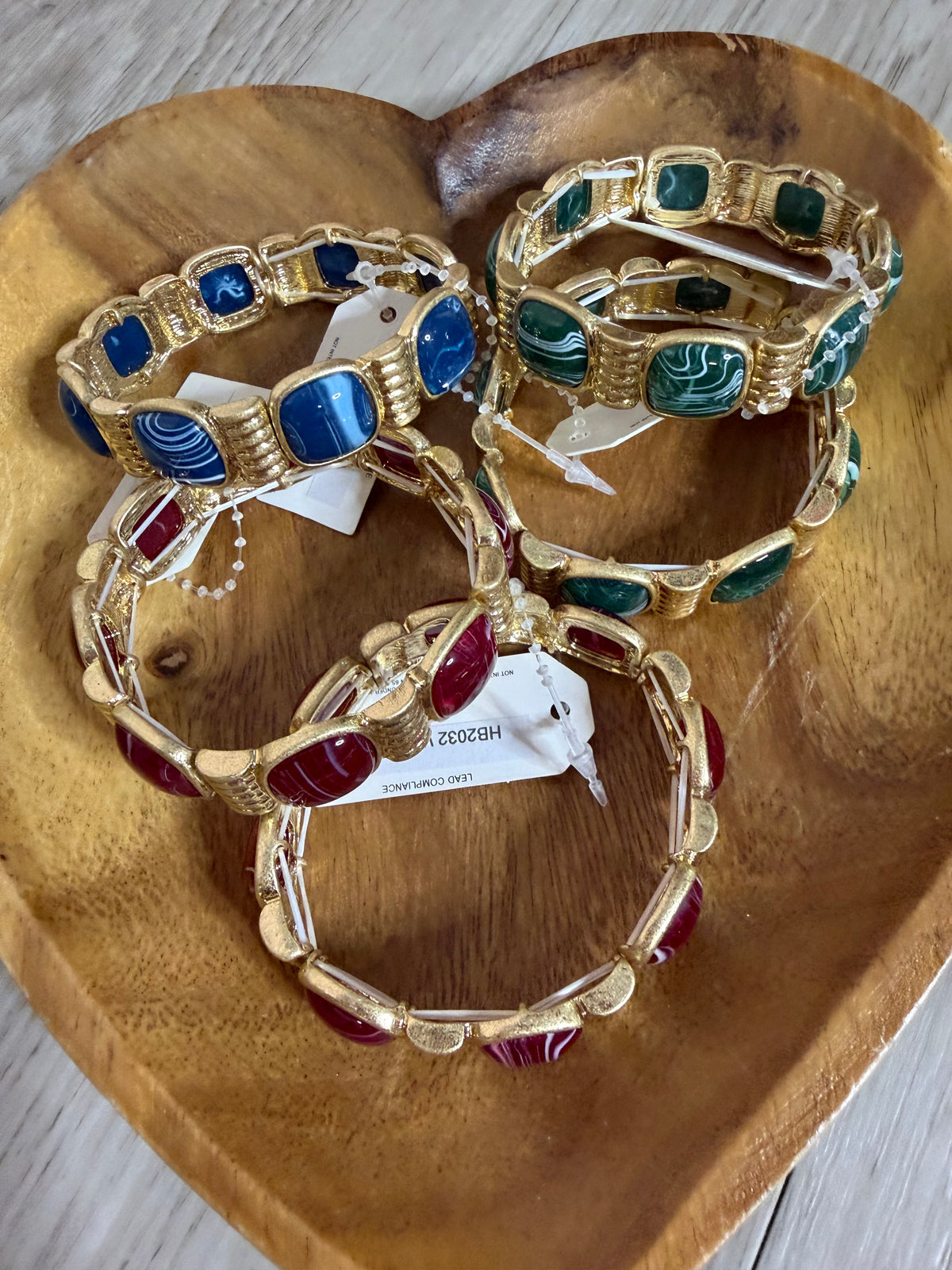 Gold Framed Stone Stretch Bracelet