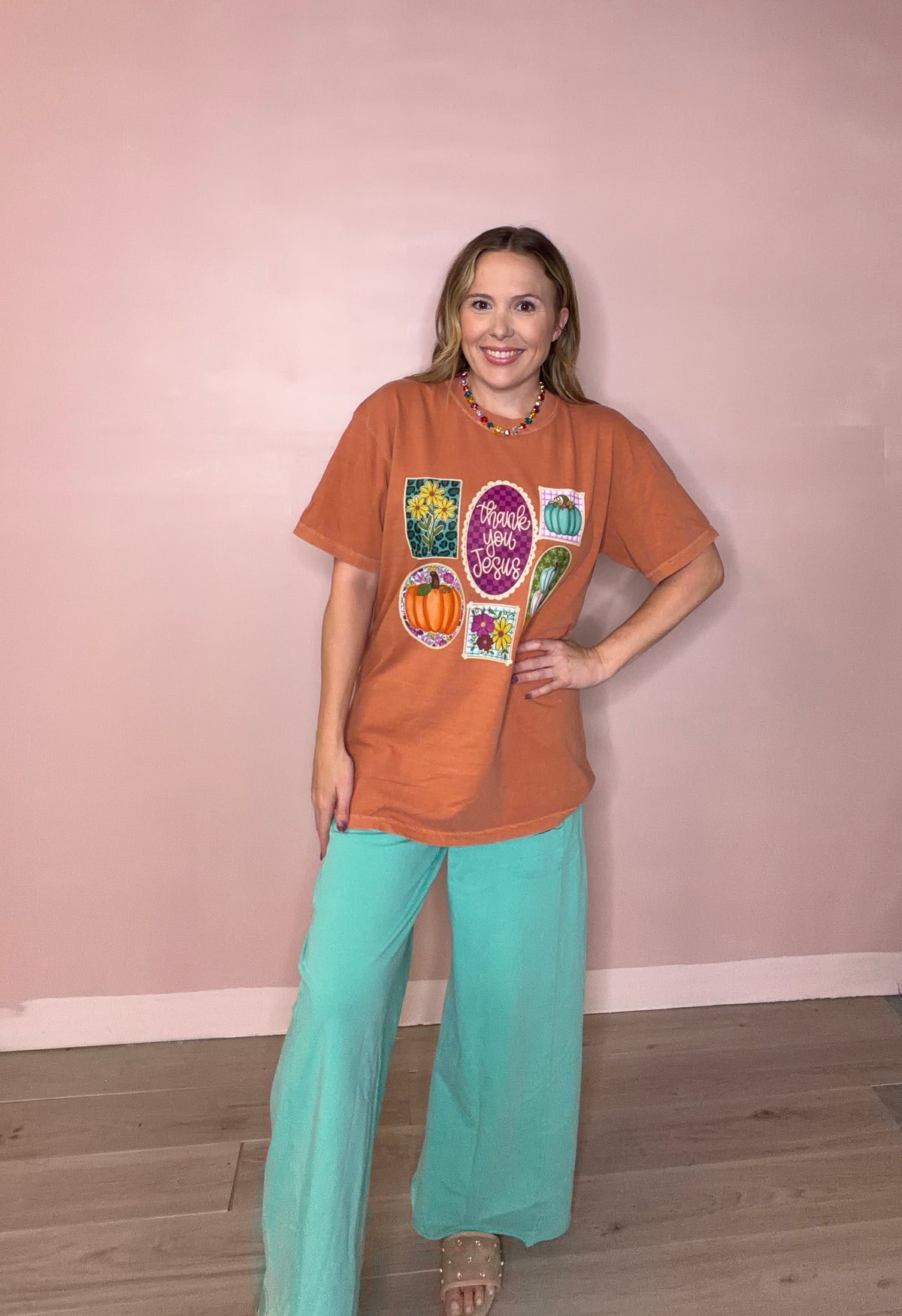 Teal Acid Wash Drawstring Wide Leg Pants