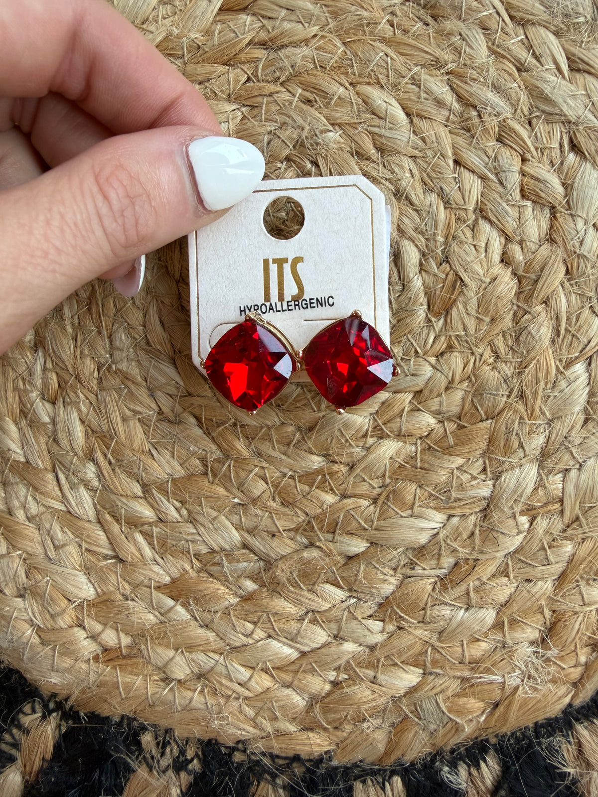 Red Cushion-Cut Crystal Stud Earrings