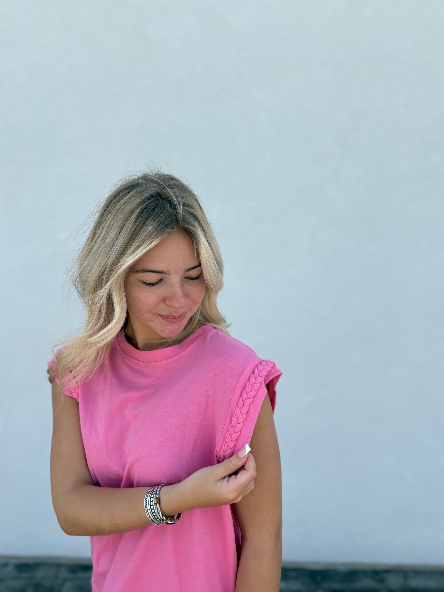 Hot Pink Braided Sleeve Top