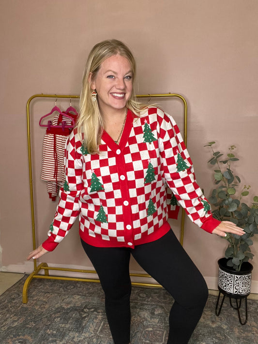 Checkered Christmas Cardigan