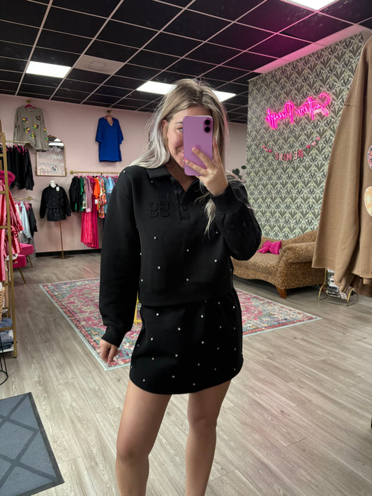 Black Scuba Rhinestone Pullover