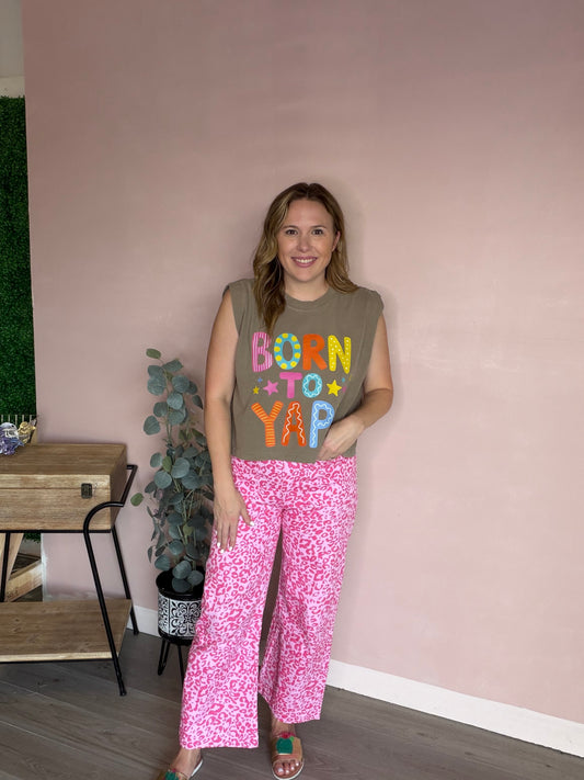 Hot Pink Leopard Print Flare Pants