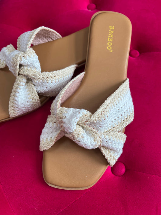 Alana Beige & White Knit Sandals