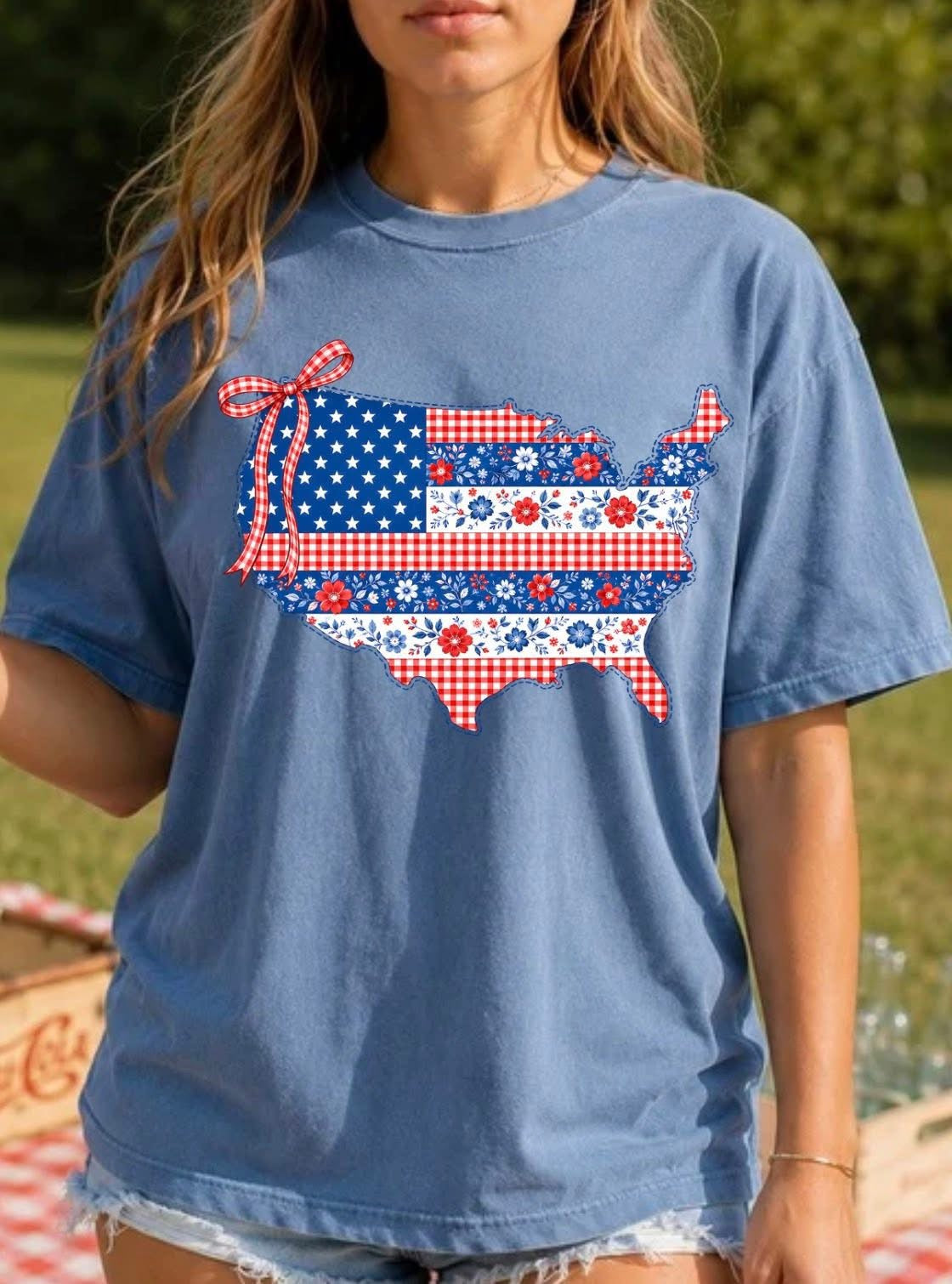 USA Floral Map Graphic Tee