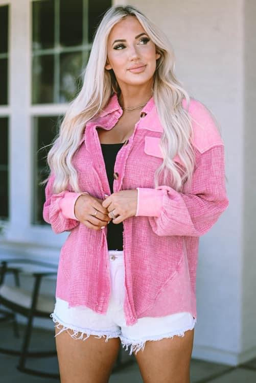 Raw hem pink Shacket