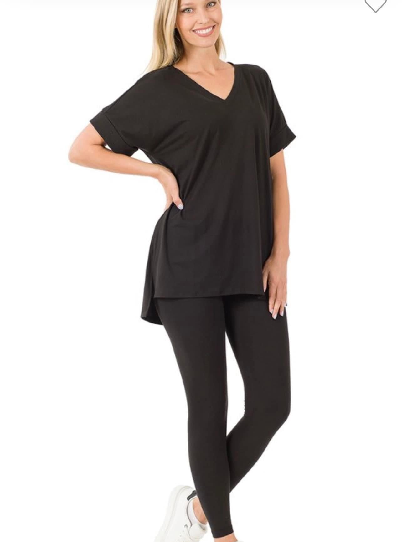 Black Short Sleeve Legging set