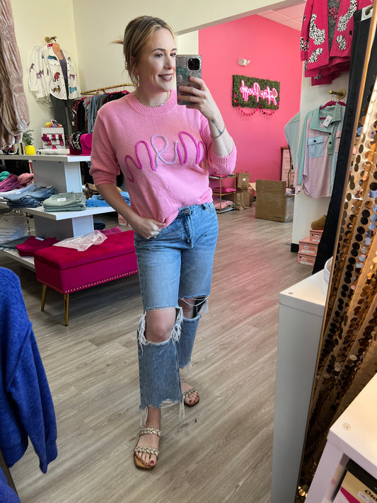 Mom Tinsel Letter Sweater