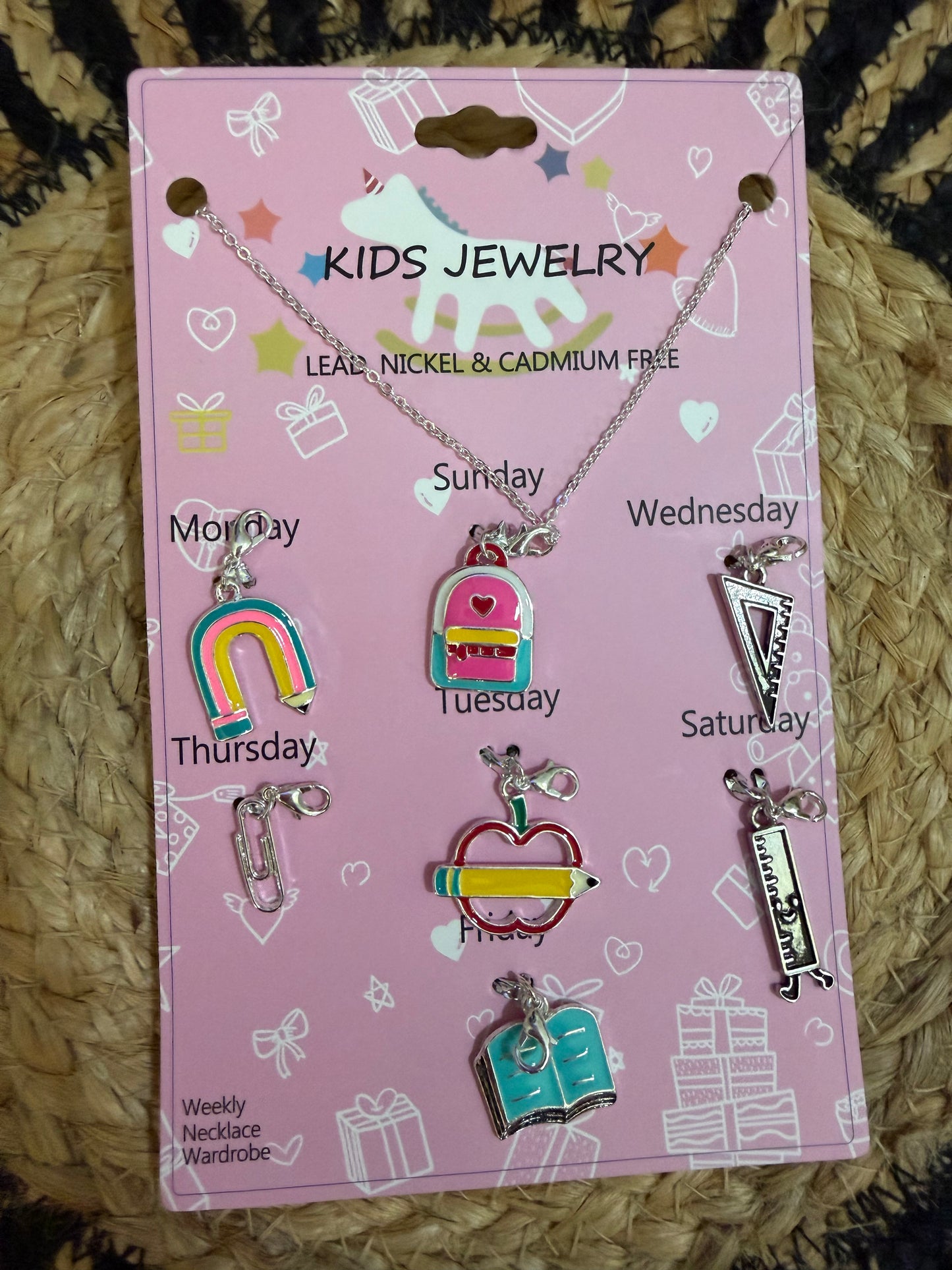 Kids Back-to-School Weekly Charm Necklace Set