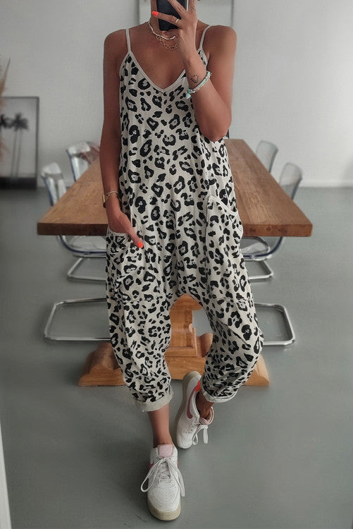 Gray leopard romper