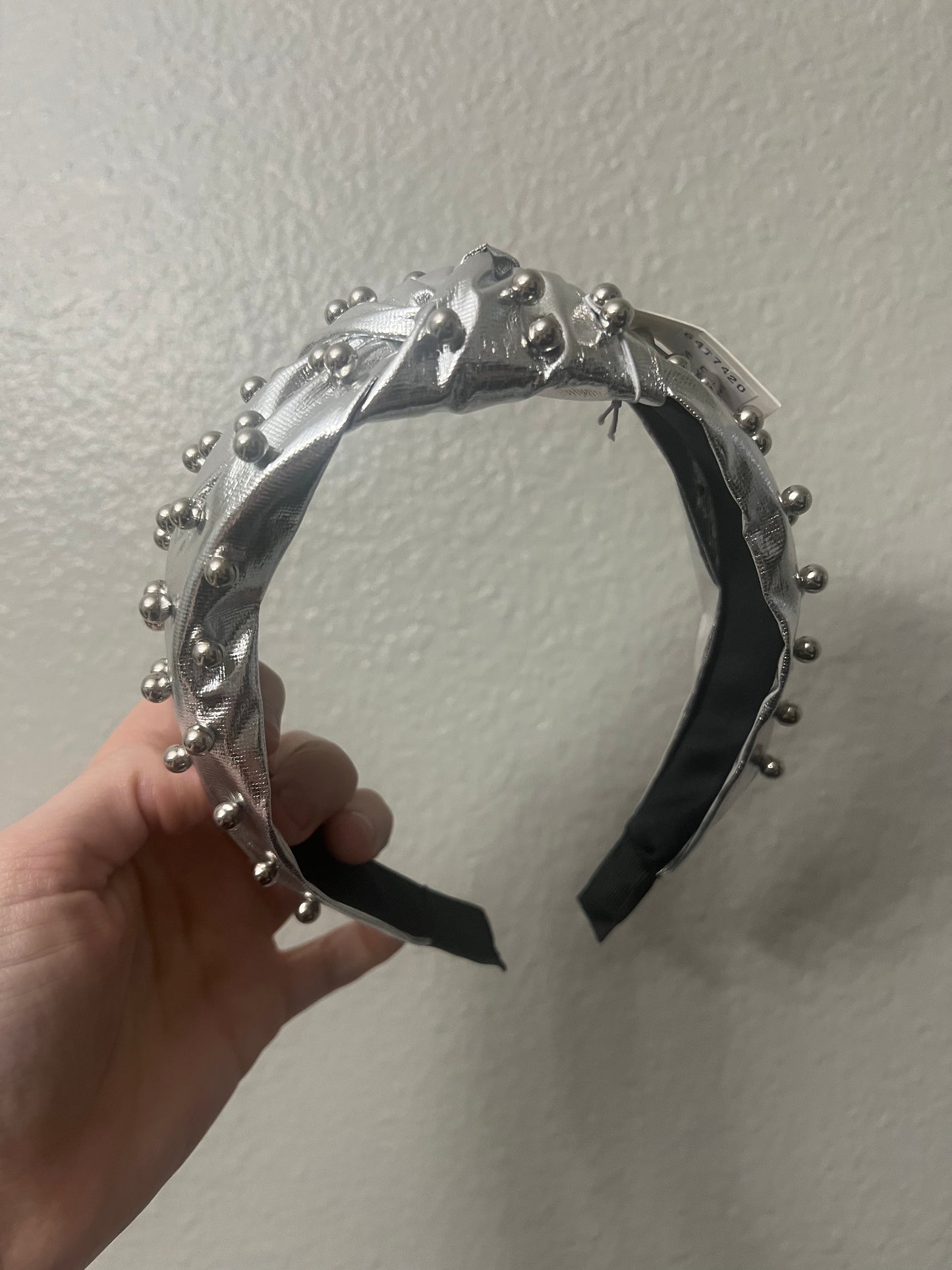 Satin Beaded Headband- Silver