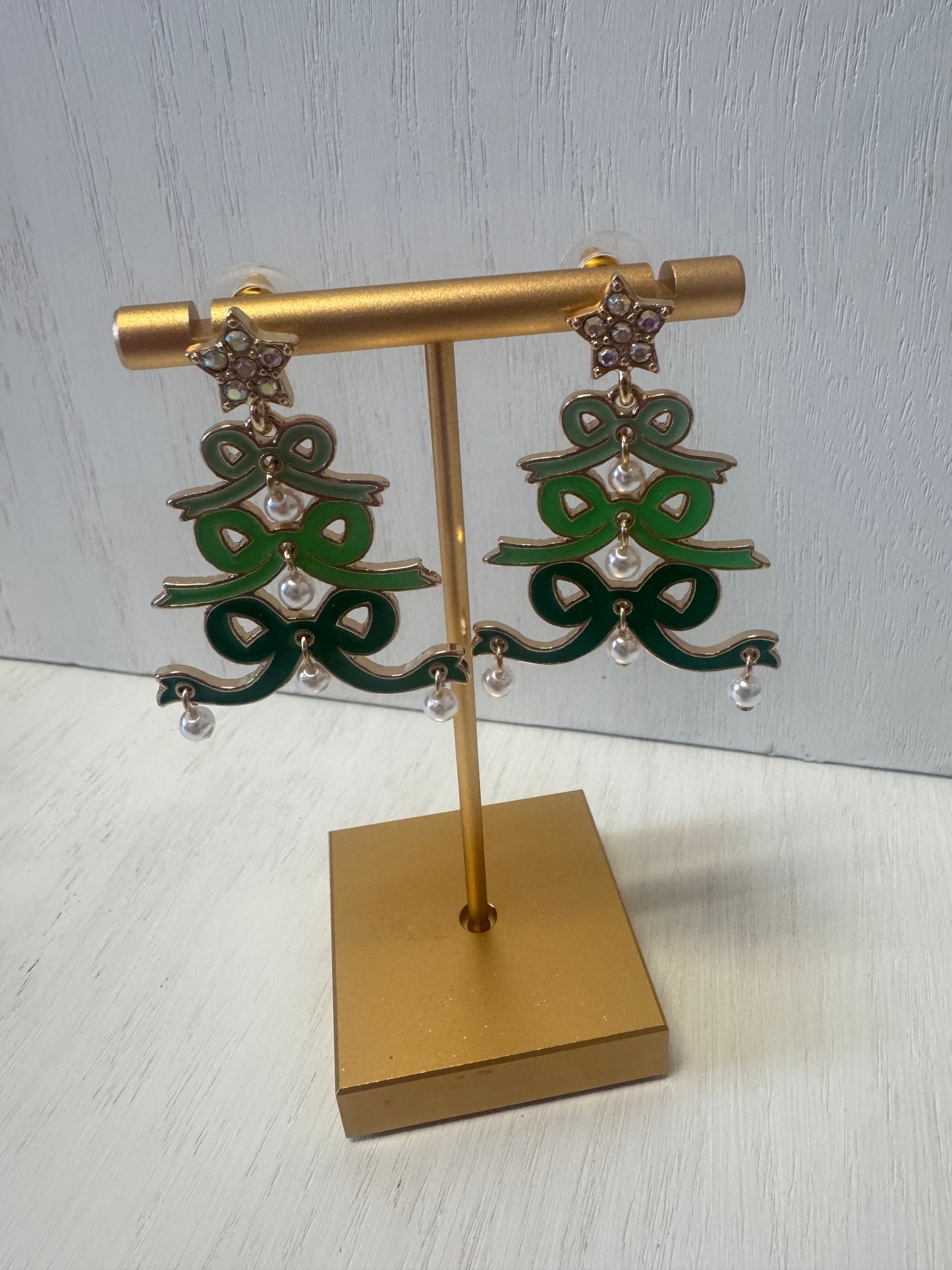 Green Christmas Tree Earrings