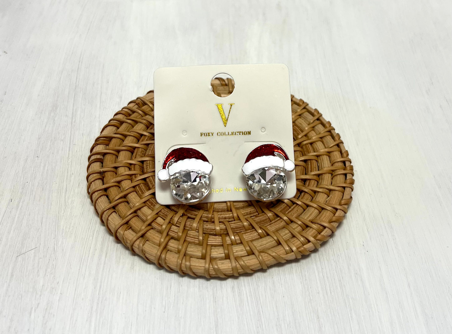 Sparkle Santa Hat Crystal Stud Earrings