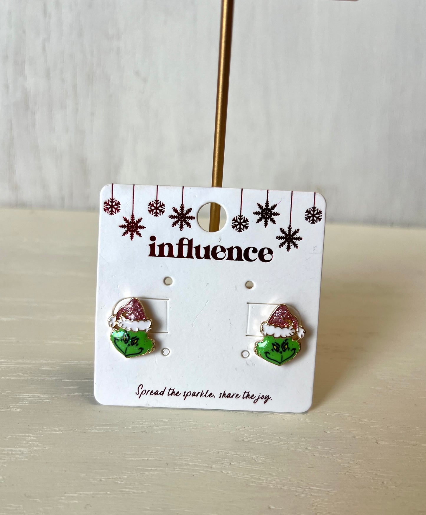 Pink Grinchmas Santa Hat Stud Earrings