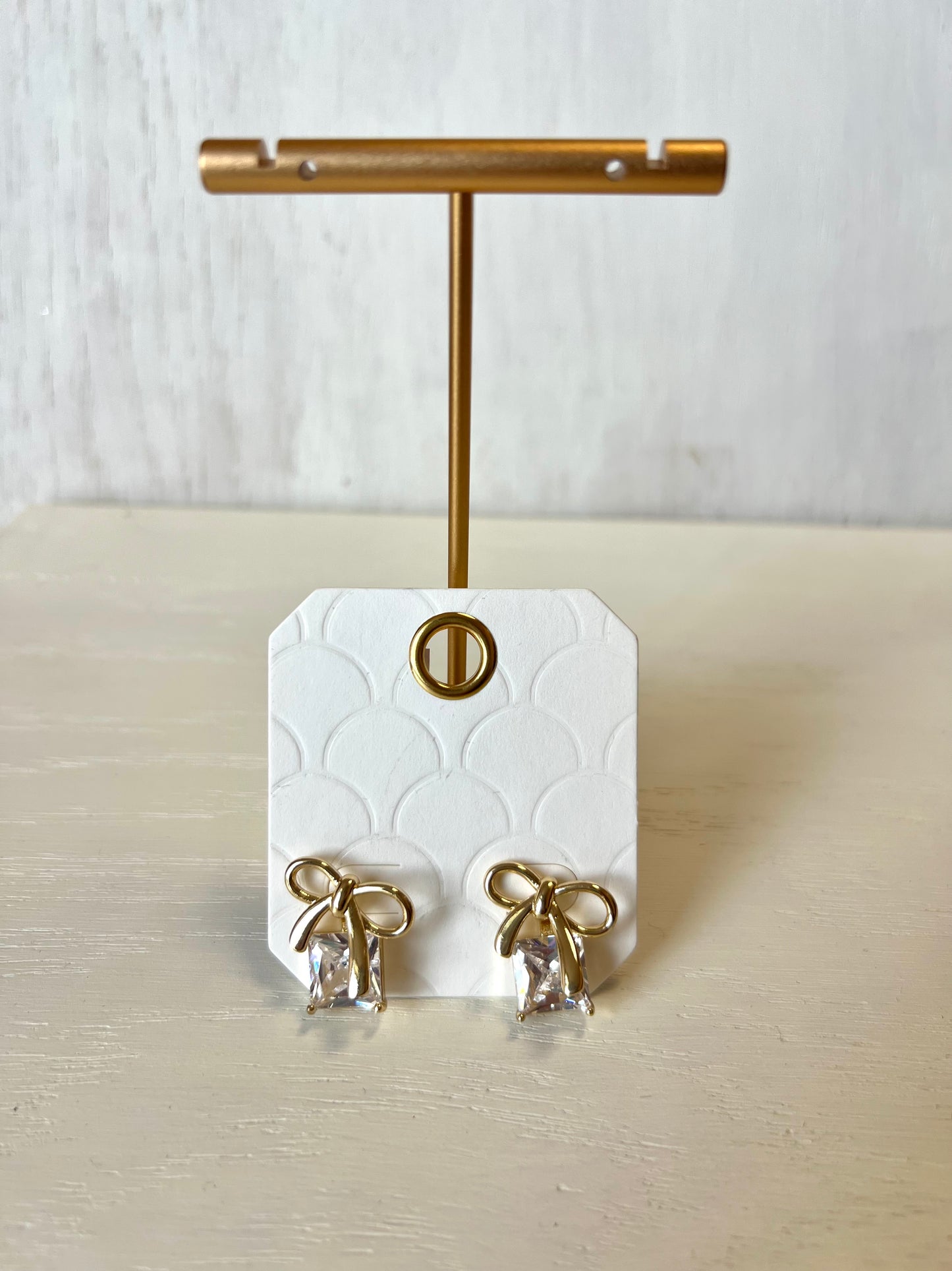 Gold Holiday Bow Gift Stud Earrings