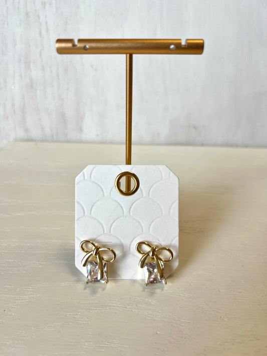 Gold Holiday Bow Gift Stud Earrings