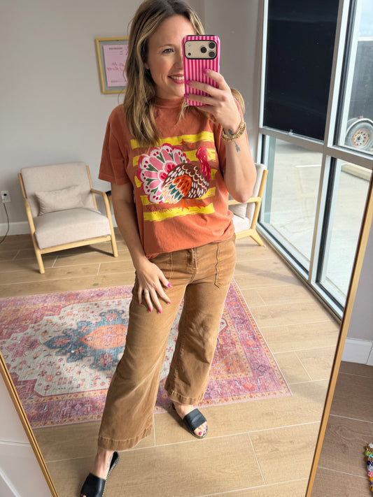 Vintage Rust Colorful Turkey Thanksgiving Graphic Tee