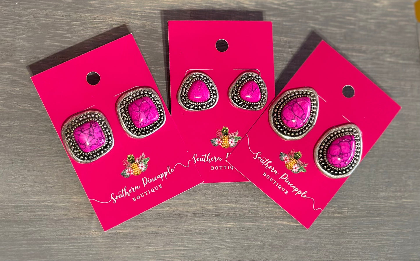 Pink Stone Stud Earrings