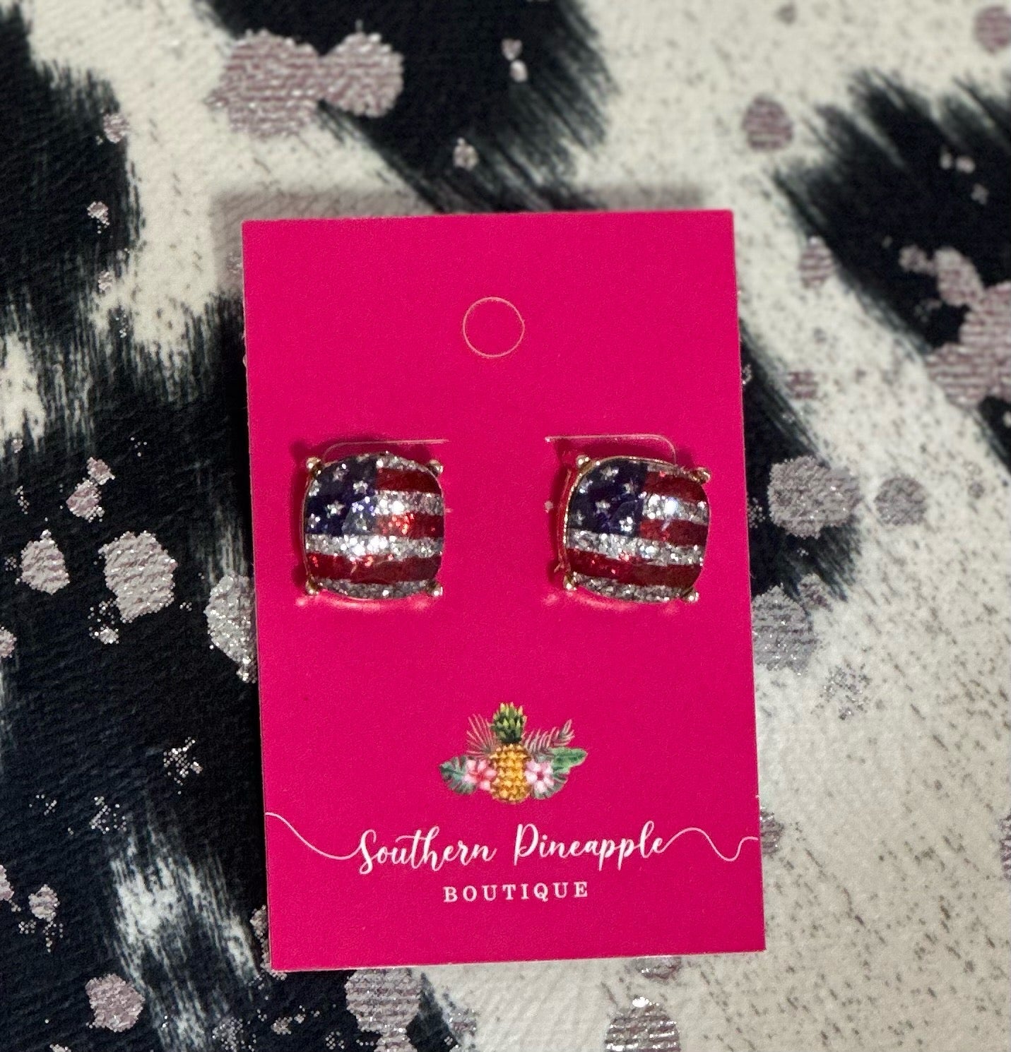 Glitter Flag Stud Earrings