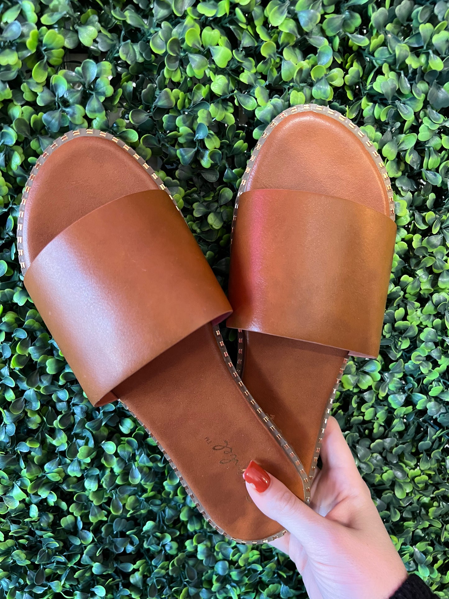 Camel Slip On Sandals