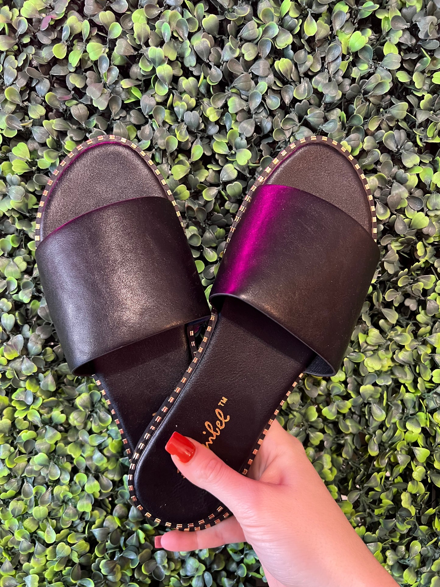 Black Slip On Sandals