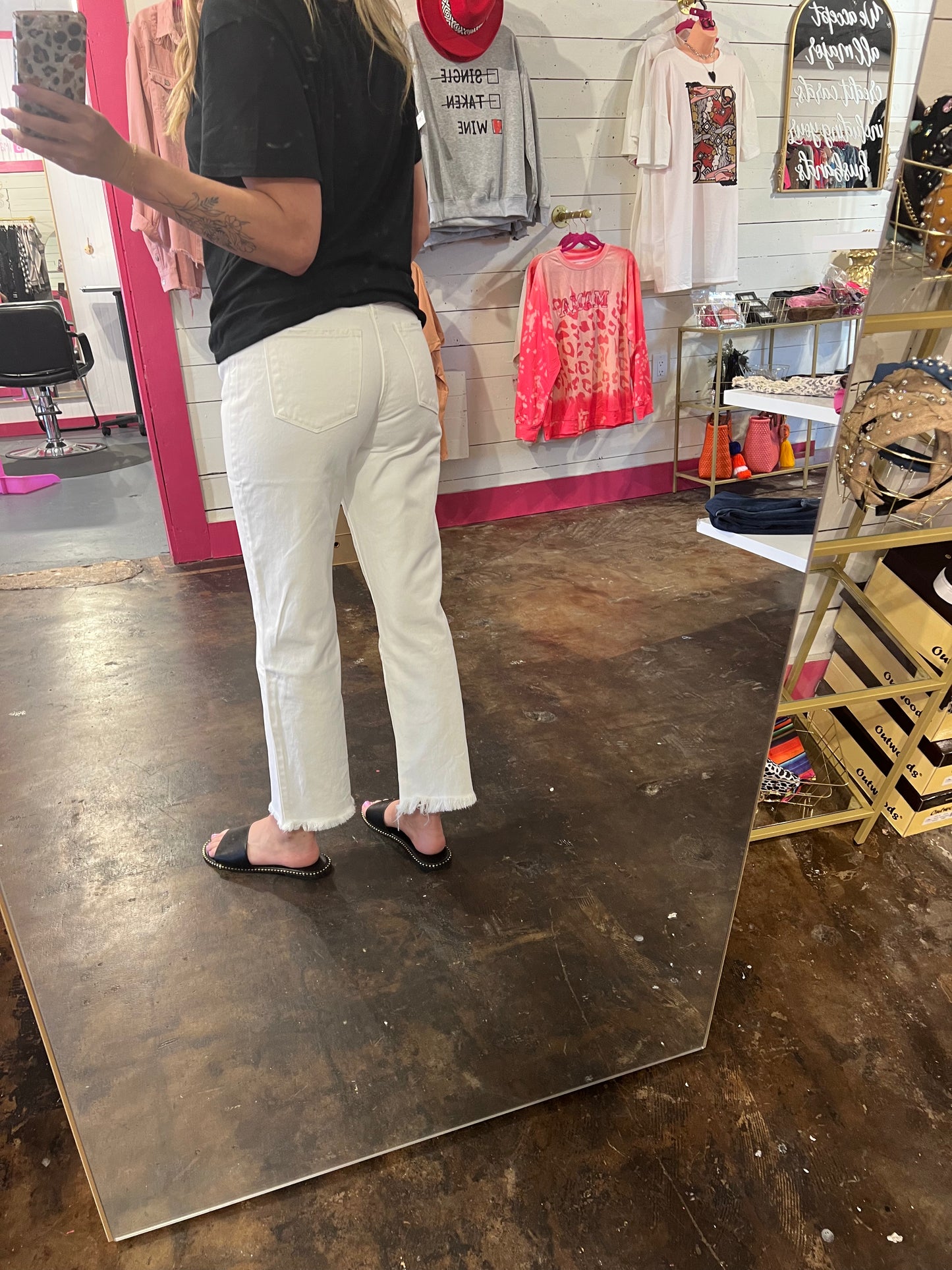 White Frayed Button Fly Jeans