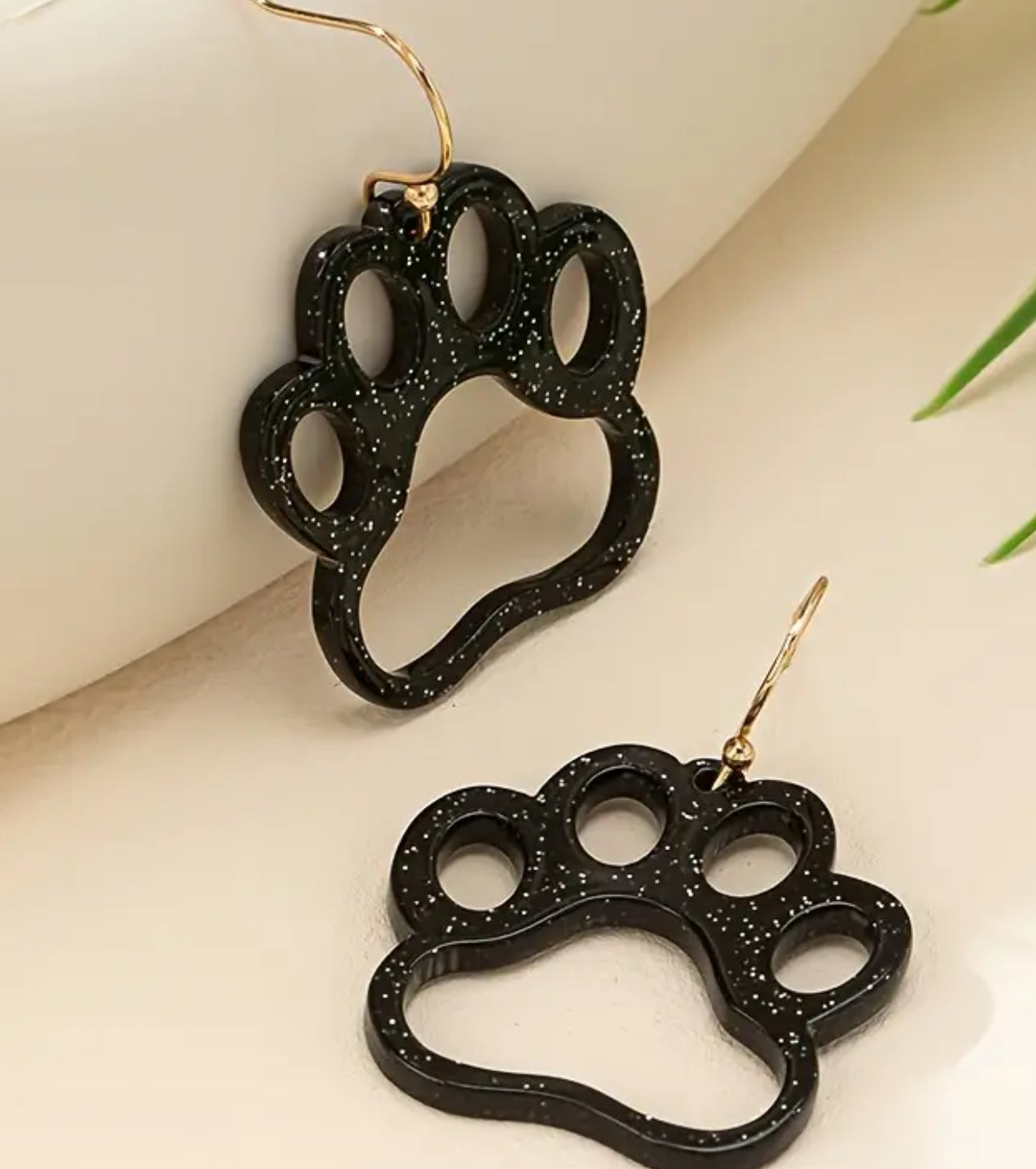 Black Glitter Paw Earrings