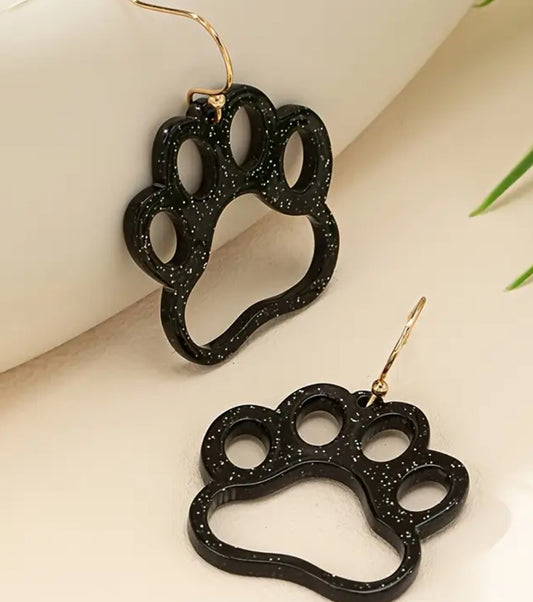 Black Glitter Paw Earrings