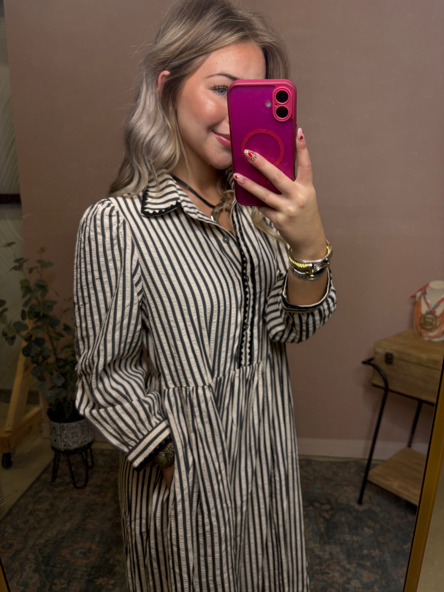 Classic Stripe Black & Ivory Midi Dress
