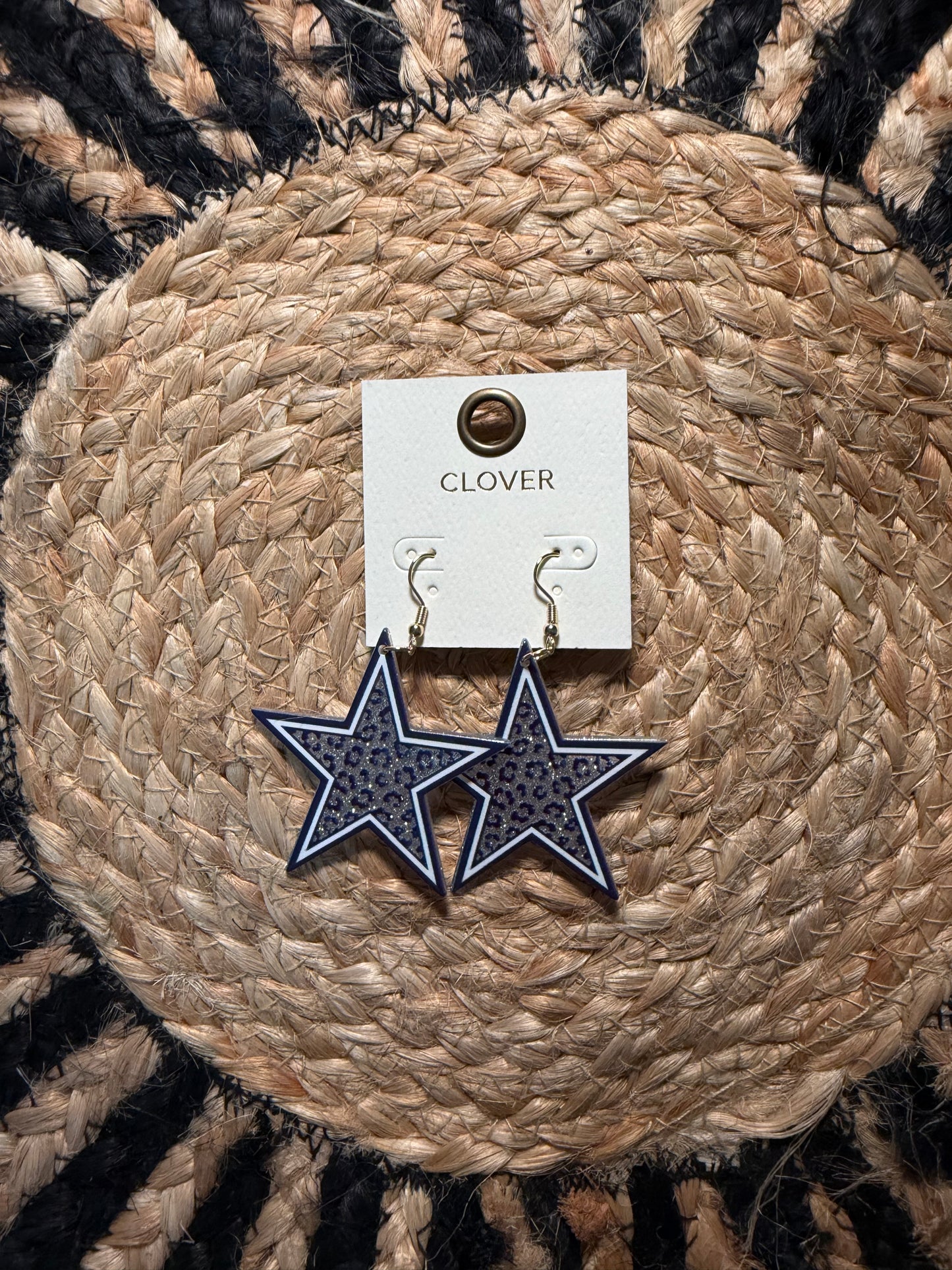 Silver & Navy Leopard Star Earrings
