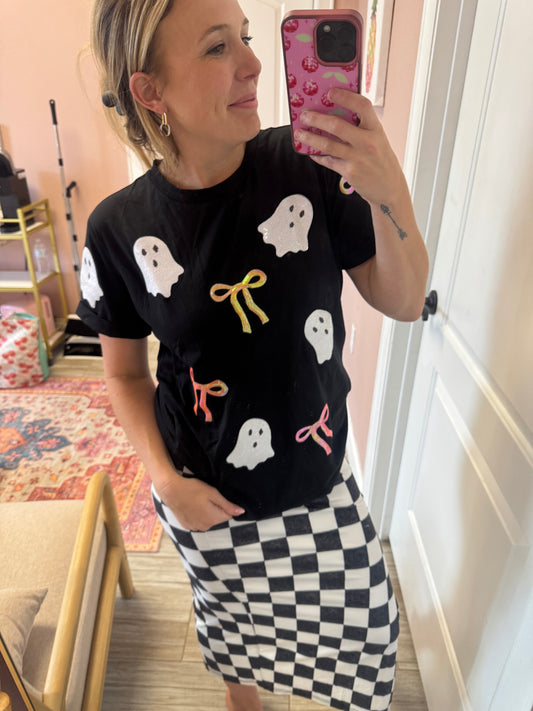 Spooky Ghost & Bow Sequin Tee