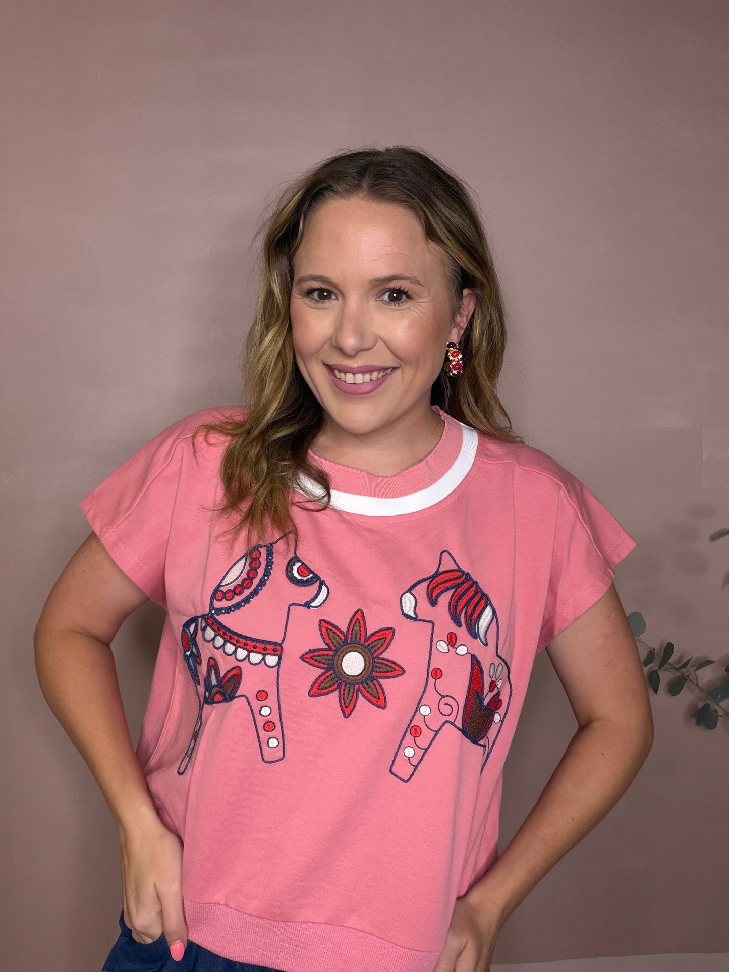 Pink Western Embroidered Top