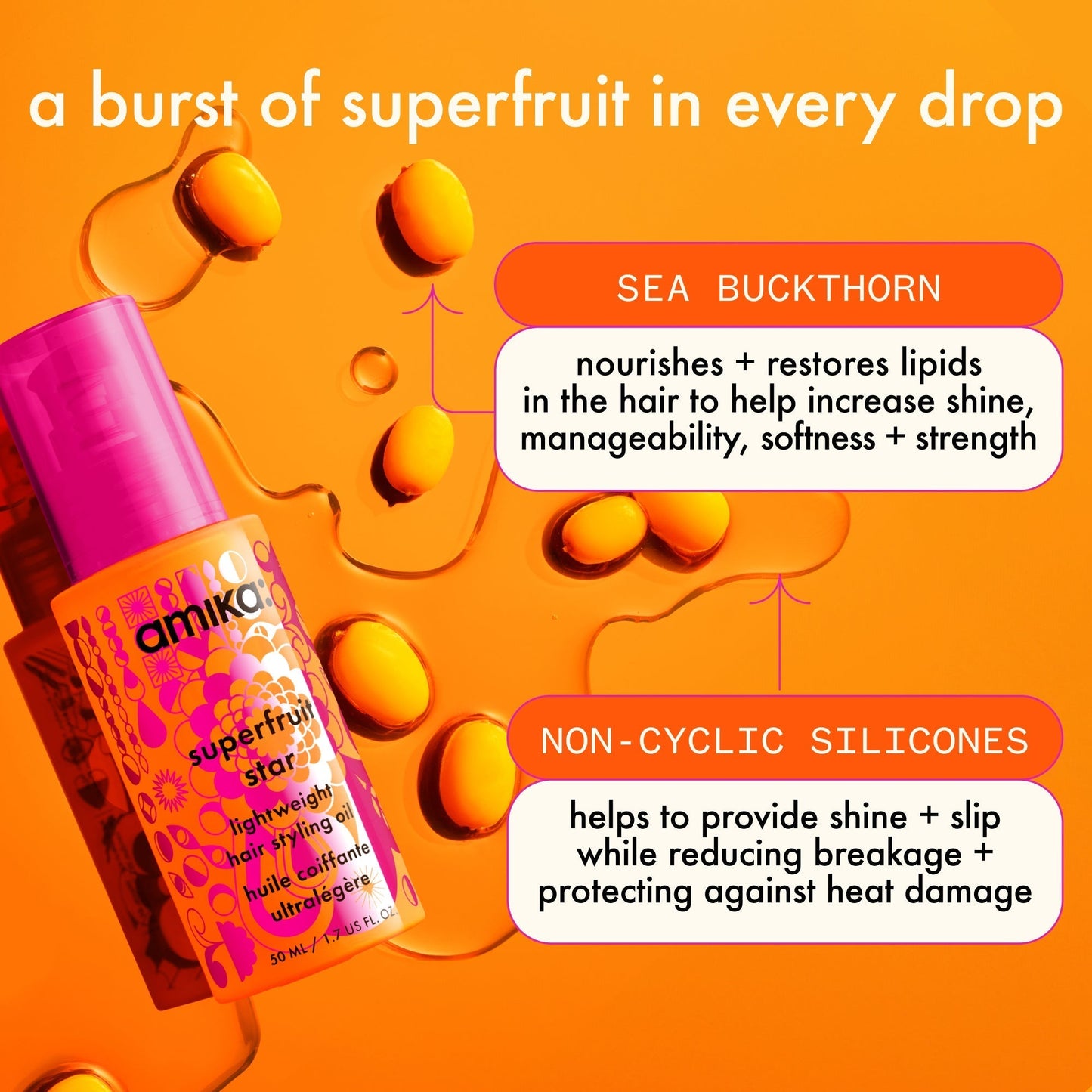 Amika Superfruit Star Lightweight Hair Styling + Heat Defense Oil
