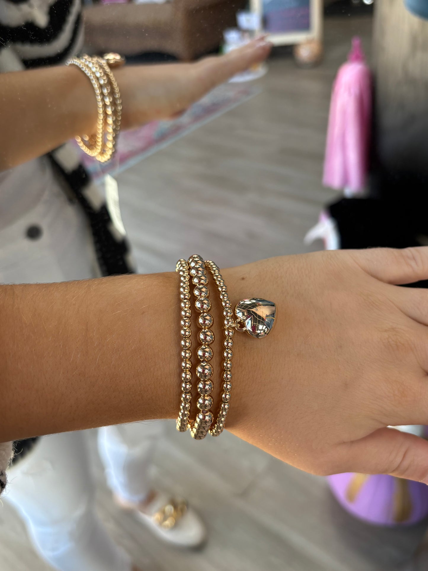Golden Puff Heart Stretch Bracelet