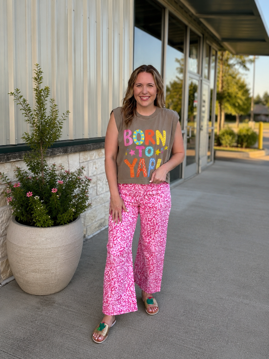 Hot Pink Leopard Print Flare Pants