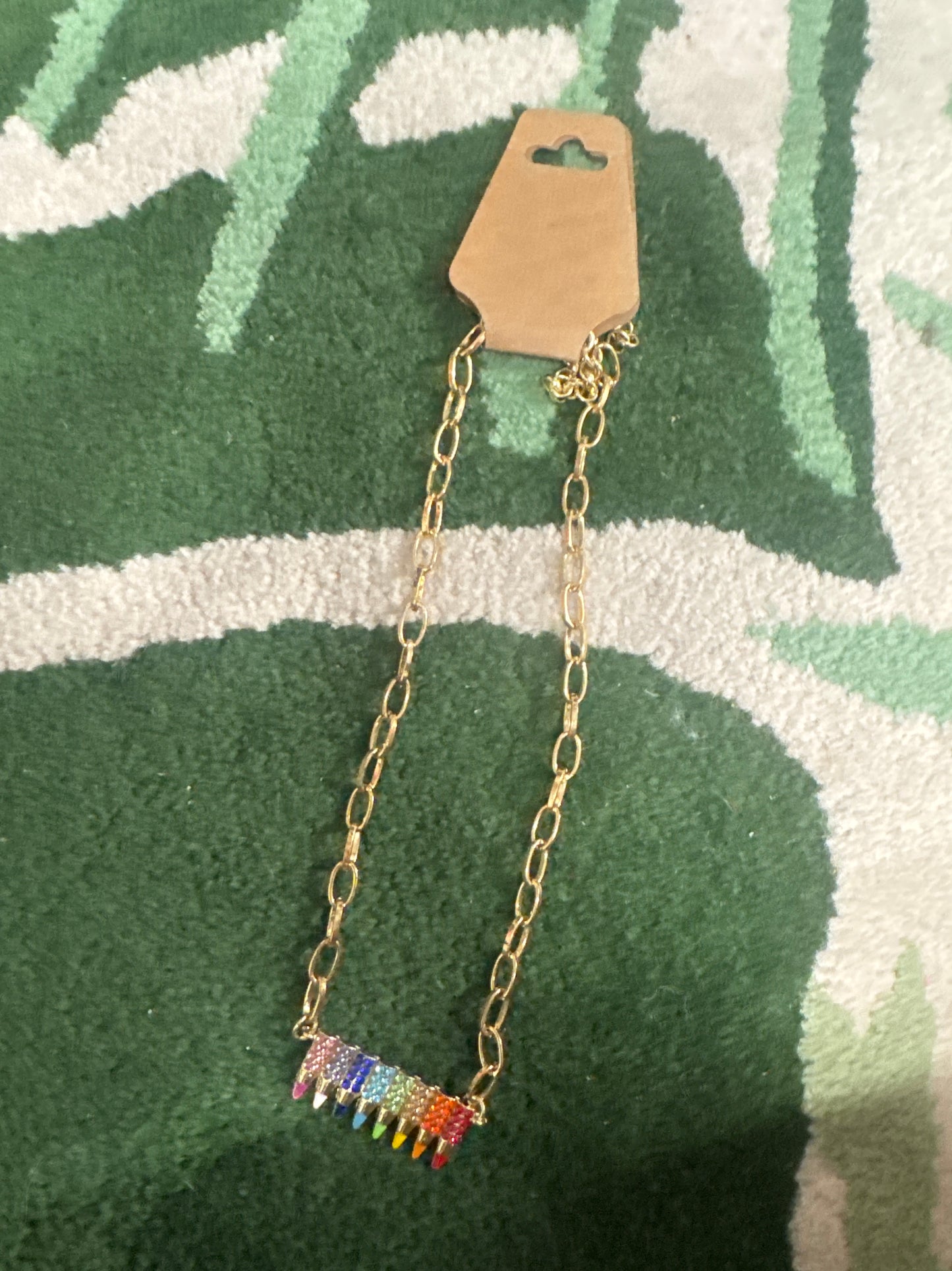 Rainbow Pencil Charm Chain Necklace