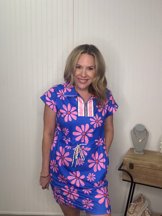 Retro Daisy Half-Zip Dress