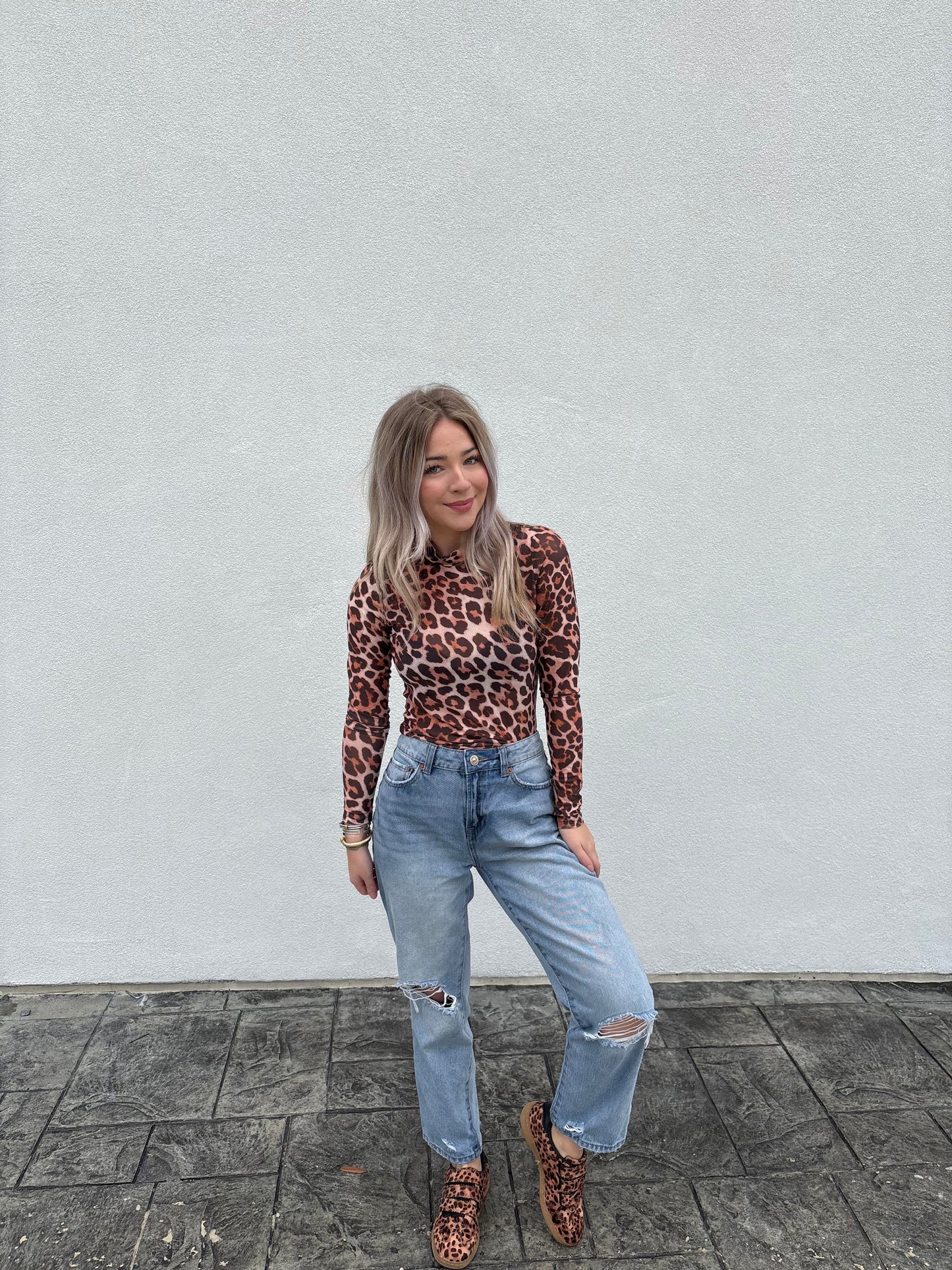 Wild Side Leopard Mesh Mock Neck Top