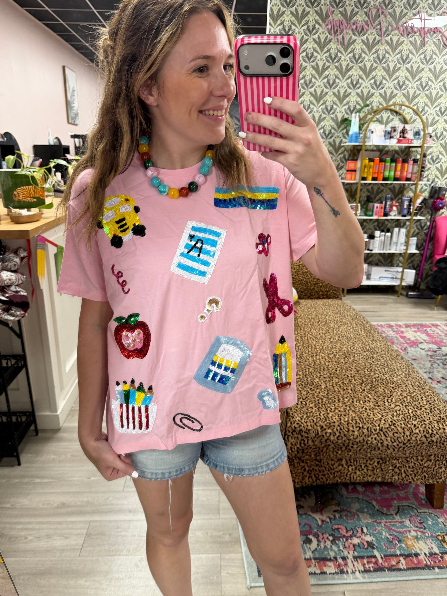 Pink Sequin Teacher Tee