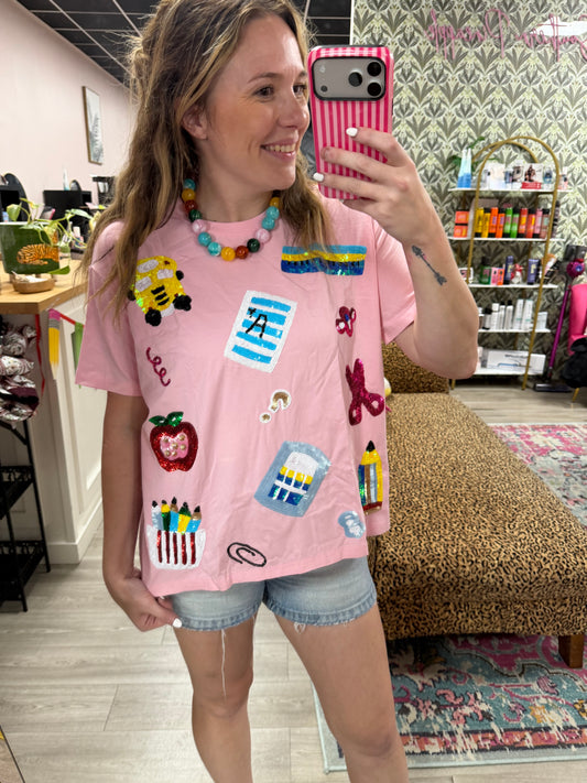 Pink Sequin Teacher Tee