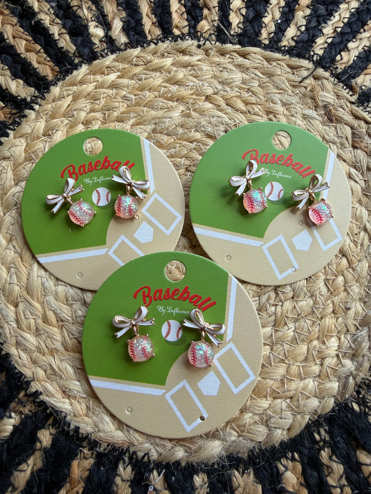 Glitter Baseball Bow Dangle Earrings