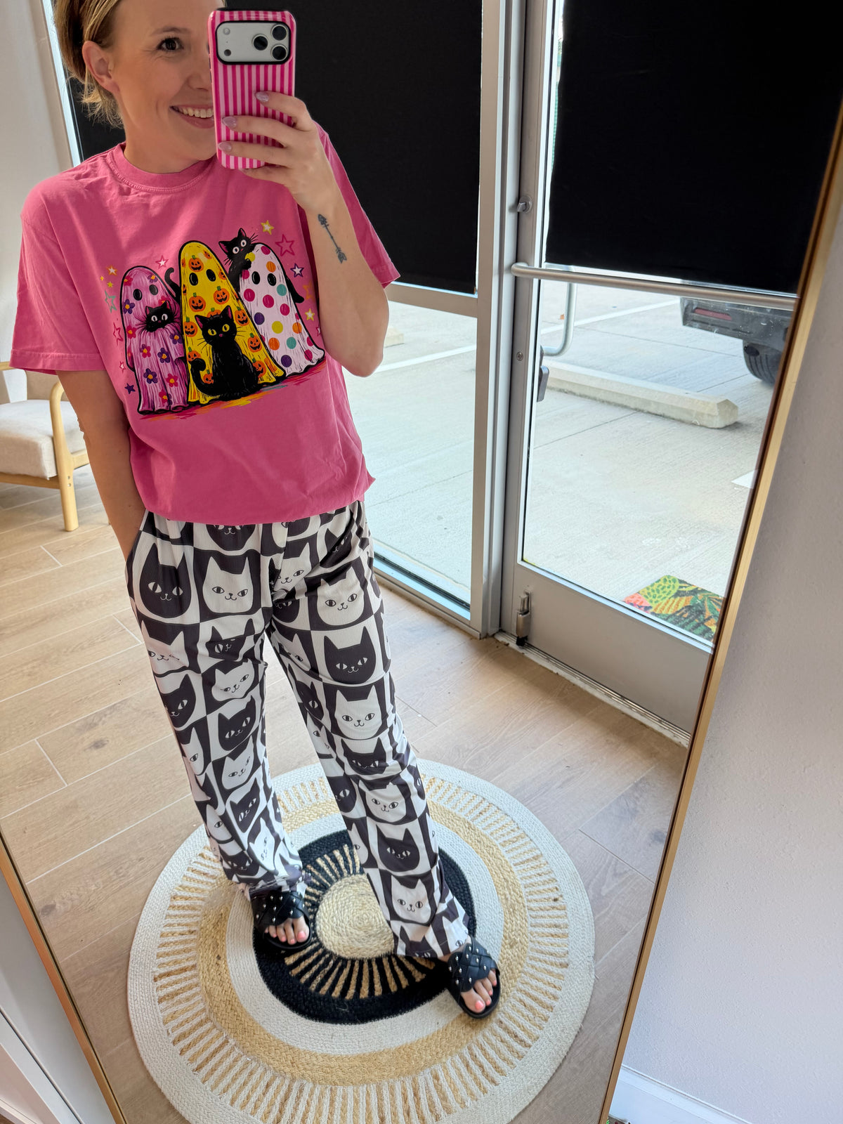 Black & White Cat Print Pants