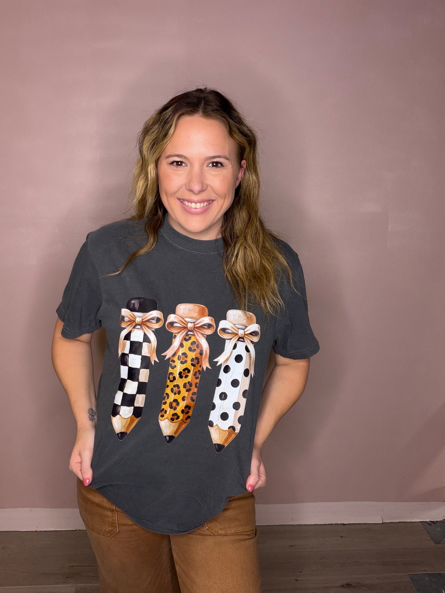 Boutique Pencil Bows Teacher Graphic Tee